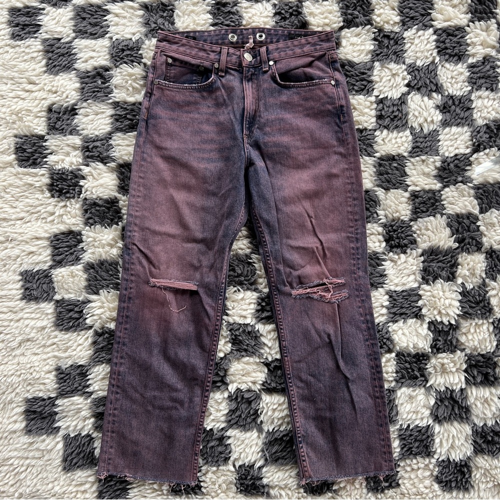 Rag & Bone pink dyed Maya high rise ankle straight distressed jean size 28